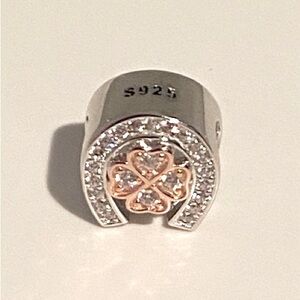 Gnoce Horseshoe “Lucky Horseshoe” Golden Lucky Flower Starling Silver Charm New